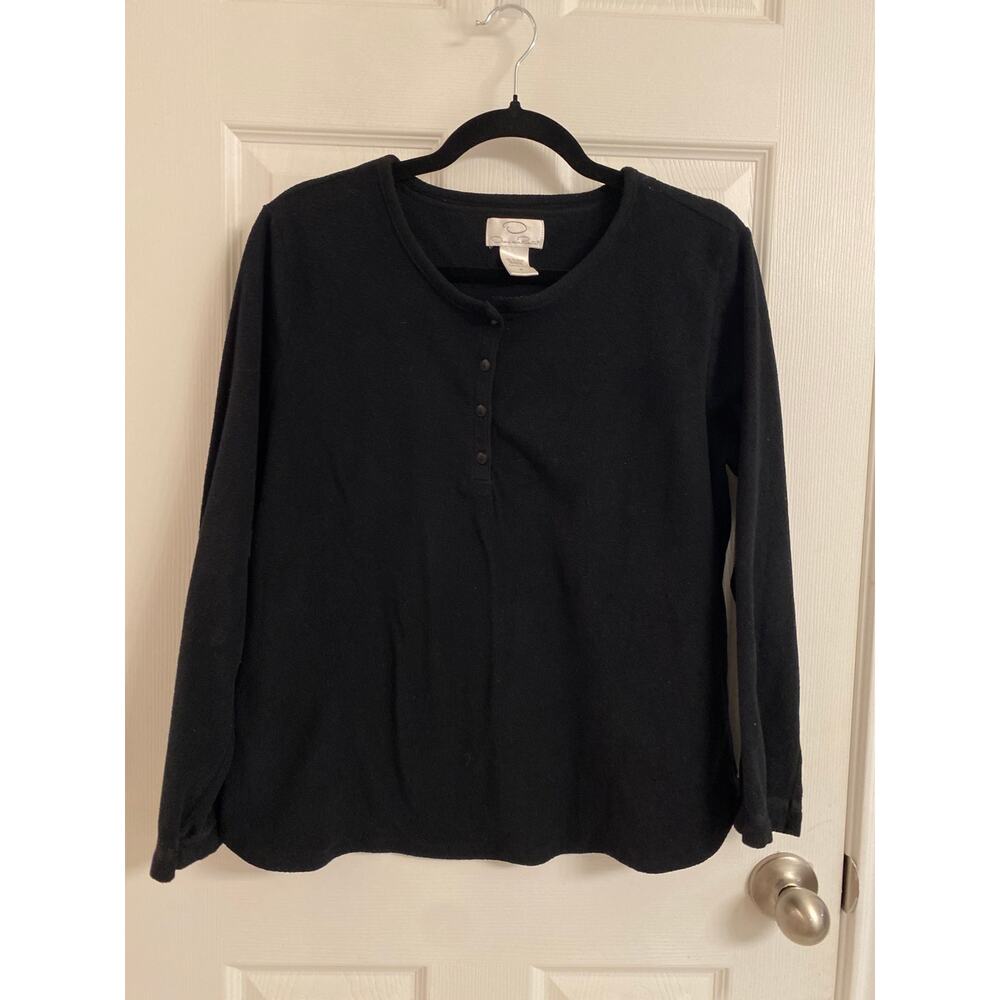 Oscar de la Renta Black Fleece Henley Long Sleeve Top Size M Casual Longewear